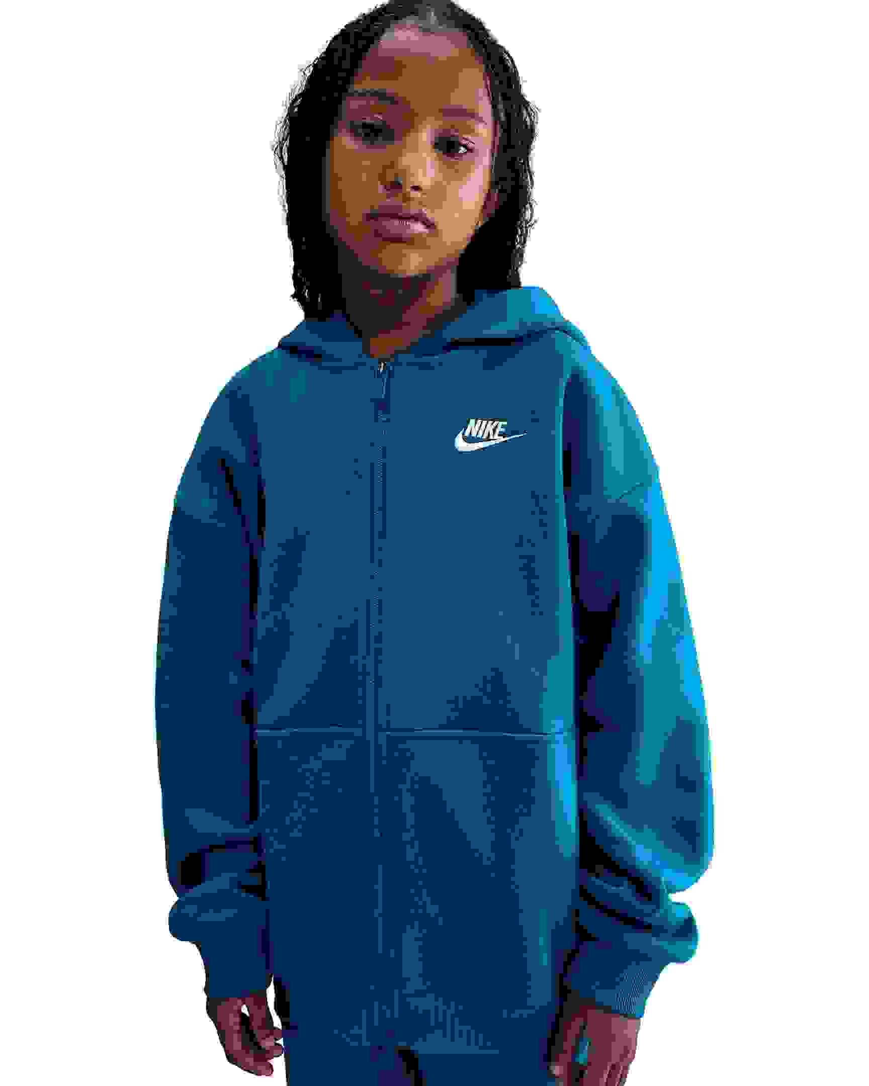 Nike Sportswear Club Fleece Oversized Full-Zip Big Girls' Blue Hooded Jacket